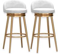 ZCEDZYSW Lot de 2 tabourets de bar élégants avec dossier, rembourrage en velours doux et base en métal, parfaits pour les îles de cuisine et les bars à domicile (blanc, 75 cm)