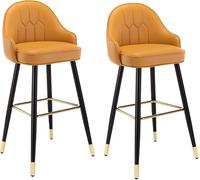 ZCEDZYSW Lot de 2 tabourets de bar familiaux de 66 cm avec dossiers, hauteur de comptoir des îles, tabouret en cuir noir chromé et métal pour café, fabriqué en Chine (orange)