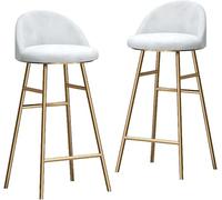 ZCEDZYSW Lot de 2 tabourets de bar hauts en velours avec pieds en métal doré pour comptoir, pub, bistro (pieds blanc-doré, 75 cm)
