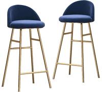 ZCEDZYSW Lot de 2 tabourets de bar hauts en velours avec pieds en métal doré pour comptoir, pub, bistro (pieds bleu-doré, 75 cm)