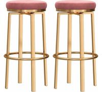 ZCEDZYSW Lot de 2 tabourets de bar pivotants, élégants, dorés, rembourrés en velours (coussin rose, hauteur d'assise 75 cm)