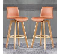 ZCEDZYSW Lot de 2 tabourets de bar pivotants réglables en similicuir avec pieds en bois (marron clair, hauteur : 61 cm)