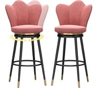 ZCEDZYSW Lot de 3 tabourets de bar pivotants modernes rembourrés en velours du milieu du siècle avec dossier bas pour îlot de cuisine, 65,6 cm de haut, noir (rose, 2 pièces)
