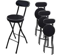 ZCEDZYSW Lot de 4 tabourets de bar pliants, rembourrés, ronds, noirs, hauts avec dossier et repose-pieds, 55,9 cm