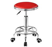 ZCEDZYSW Tabouret roulant rond robuste avec repose-pieds en cuir PU réglable en hauteur pour spa, salon, tatouage, massage (rouge)