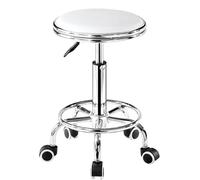 ZCEDZYSW Tabouret roulant rond robuste avec repose-pieds en cuir synthétique réglable en hauteur pour spa, salon, tatouage, massage, blanc