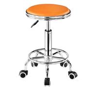 ZCEDZYSW Tabouret roulant rond robuste en cuir synthétique avec repose-pieds, réglable en hauteur, pour spa, salon, tatouage, massage (orange)