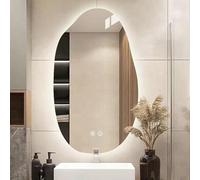 ZCFXIFGF Miroir LED Ovale irrégulier pour Salle de Bain, Miroir de courtoisie éclairé pour Mur, Grand Miroir décoratif Moderne sans Cadre avec Anti-buée, intensité Variable en continu, Fonction mémo