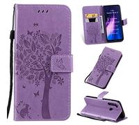 Zchen Coque Xiaomi Redmi Note 8, Etui Pochette PU Cuir Portefeuille Housse Clapet Folio Livre Pliable Couvercle Rabattable pour Xiaomi Redmi Note 8 (Chat-Violet)
