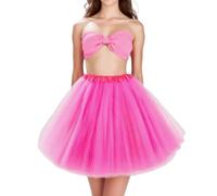 ZCJ Jupe en Tulle Femme Tutu 4 Couches - Jupon Élastique de Ballet Courte Style Années 80 pour Déguisement, Carnaval, Fête et Danse Classique, Rose