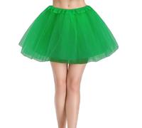 ZCJ Jupe en Tulle Femme Tutu 4 Couches - Jupon Élastique de Ballet Courte Style Années 80 pour Déguisement, Carnaval, Fête et Danse Classique, Vert
