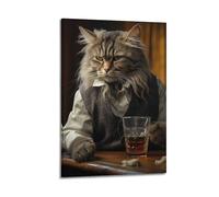 ZCJYMX Poster créatif et amusant sur toile représentant un chat qui boit boit - Poster mural décoratif pour chambre à coucher - Motif famille moderne - 30 x 45 cm