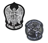Zcketo Lot de 2 écussons brodés Saint Michael Protect Us avec crochet et boucle pour vêtements, sac à dos, casquette, veste, sac, harnais de chiens