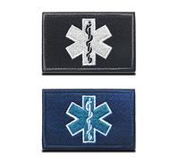 Zcketo Lot de 2 patchs médicaux EMT EMT pour ambulanciers tactiques - Avec crochet et boucle - Étoile de la vie - Patch médical militaire pour trousse de premiers secours, sacs, pochette d'extérieur