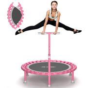 ZCMHAXJ Trampoline d'intérieur pliable, diamètre 101,6 cm, petit, avec élastiques, capacité de charge de 204 kg, avec poignée réglable en hauteur en forme de T, mini trampoline pour enfants et adultes
