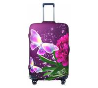 Zcmkjlg Belle housse de valise élastique à imprimé floral papillon violet pour voyage d'affaires, poussière avec trous de poignée, grande housse de valise, blanc, M