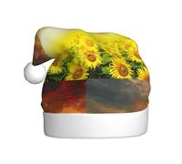 Zcmkjlg Dreamlike Sunset Of A Sunflower Field Print Santa Hat For Adult Christmas Caps Unisex Holiday Double Layer Xmas Hat For New Year Party