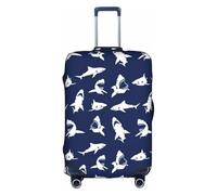 Zcmkjlg Housse de valise élastique à motif de requin avec différents gestes pour voyage, voyages d'affaires, poussière avec trous de poignée, grande housse de valise, blanc, XL