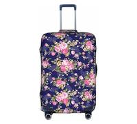 Zcmkjlg Housse de valise élastique avec base bleu marine à imprimé floral pour voyage d'affaires, poussière avec trous de poignée, grande housse de valise, blanc, S