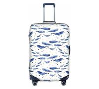 Zcmkjlg Housse de valise élastique avec impression de petite baleine bleue pour voyage d'affaires, poussière avec trous de poignée, grande housse de valise, blanc, S