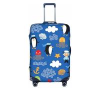 Zcmkjlg Housse de valise élastique avec impression tortue pingouin pour voyage d'affaires, poussière avec trous de poignée, grande housse de valise, blanc, M