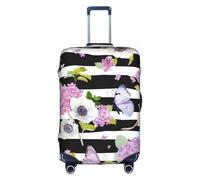 Zcmkjlg Housse de valise élastique avec imprimé de fleurs et de papillons pour voyage d'affaires, poussière avec trous de poignée, grande housse de valise, blanc, M