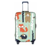 Zcmkjlg Housse de valise élastique avec motif renard, ours, oiseau, lapin, arbre pour voyage, voyage d'affaires, poussière avec trous de poignée, grande housse de valise, blanc, M