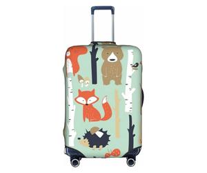 Zcmkjlg Housse de valise élastique avec motif renard, ours, oiseau, lapin, arbre pour voyage, voyage d'affaires, poussière avec trous de poignée, grande housse de valise, blanc, L