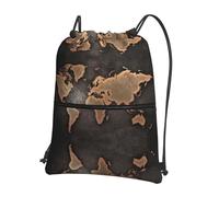 Zcmkjlg Sac à cordon de serrage imprimé carte du monde continents avec poche zippée, sac à dos pliable, réglable pour camping, festival, sortie