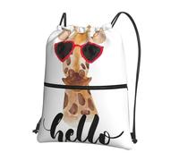 Zcmkjlg Sac à cordon de serrage imprimé girafe avec poche zippée, sac à dos pliable, réglable pour camping, festival, sortie