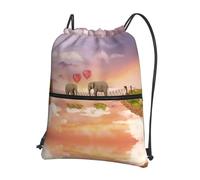 Zcmkjlg Sac à cordon imprimé éléphant sur un pont avec poche zippée, sac à dos pliable, réglable pour le camping, les festivals et les sorties