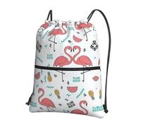 Zcmkjlg Sac à cordon imprimé flamant rose avec poche zippée, sac à dos pliable, réglable pour camping, festival, sortie