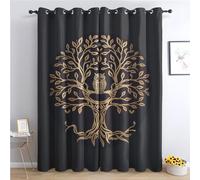 zcwl Rideau Occultant Arbre De La Vie, Chouette Or Noir Motif Rideaux Thermiques à Oeillets, Rideaux Imprimé pour Salon Chambre Fenetre Moderne Décoration, 75x166 cm (L x H), Lot de 2