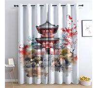 zcwl Rideau Occultant Bâtiment Japonais, Asiatique Japon Motif Rideaux Thermiques à Oeillets, Rideaux Imprimé pour Salon Chambre Fenetre Moderne Décoration, 140x220 cm (L x H), Lot de 2