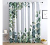 zcwl Rideau Occultant Eucalyptus, Feuille Verte Motif Rideaux Thermiques à Oeillets, Rideaux Imprimé pour Salon Chambre Fenetre Moderne Décoration, 75x166 cm (L x H), Lot de 2