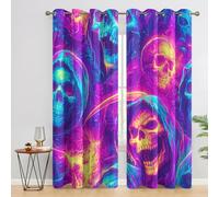 zcwl Rideau Occultant Faucheuse, Crâne d'horreur d'halloween Motif Rideaux Thermiques à Oeillets, Rideaux Imprimé pour Salon Chambre Fenetre Moderne Décoration, 117x183 cm (L x H), Lot de 2