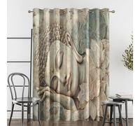 zcwl Rideau Occultant Statue De Bouddha 3D, Enfants Adultes Motif Rideaux Thermiques à Oeillets, Rideaux Imprimé pour Salon Chambre Fenetre Moderne Décoration, 117x137 cm (L x H), Lot de 2