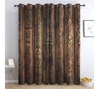 zcwl Rideau Occultant Symboles Tribaux, Texture Bois Motif Rideaux Thermiques à Oeillets, Rideaux Imprimé pour Salon Chambre Fenetre Moderne Décoration, 140x180 cm (L x H), Lot de 2