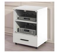 ZCXMNL Armoire Stéréo, Support Audio for Support Multimédia, Rangement De Composants avec roulettes, en Bois, AV avec Portes en Verre, avec Tiroir for Projecteur, Lecteur DVD(White)