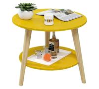 ZCXMNL Table D'appoint De Canapé Ronde, Extrémité Lampe À Café Simplicity, Petite Salle Manger Design 2 Couches avec Pieds en Bois Massif for Le Salon, Balcon, Bureau Et(Yellow,60x50cm)