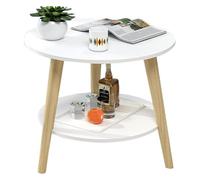 ZCXMNL Table D'appoint De Canapé Ronde, Extrémité Lampe À Café Simplicity, Petite Salle Manger Design 2 Couches avec Pieds en Bois Massif for Le Salon, Balcon, Bureau Et(White,60x50cm)
