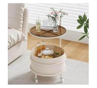 ZCXMNL Table D'appoint De Canapé, Support Rangement Circulaire Simplicité Café Mobile, Petit Chariot for Le Salon, Dessus en Verre Trempé avec Panier Grande Capacité(Beige)