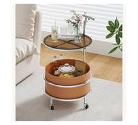 ZCXMNL Table D'appoint De Canapé, Support Rangement Circulaire Simplicité Café Mobile, Petit Chariot for Le Salon, Dessus en Verre Trempé avec Panier Grande Capacité(Orange)