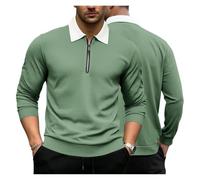 ZCYAEUUOH Polo en Tricot Gaufré for Hommes, Col Contrasté, Fermeture Éclair | Revers bicolore, patte de boutonnage demi-zippée, tissu texturé gaufré, ourlet et poignets côtelés
