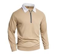 ZCYAEUUOH Polo en Tricot Gaufré for Hommes, Col Contrasté, Fermeture Éclair | Revers bicolore, patte de boutonnage demi-zippée, tissu texturé gaufré, ourlet et poignets côtelés