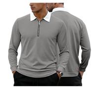 ZCYAEUUOH Polo en Tricot Gaufré for Hommes, Col Contrasté, Fermeture Éclair | Revers bicolore, patte de boutonnage demi-zippée, tissu texturé gaufré, ourlet et poignets côtelés