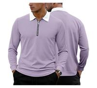 ZCYAEUUOH Polo en Tricot Gaufré for Hommes, Col Contrasté, Fermeture Éclair | Revers bicolore, patte de boutonnage demi-zippée, tissu texturé gaufré, ourlet et poignets côtelés