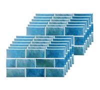 ZCYKJ Lot de 12 feuilles de stickers muraux autocollants en vinyle imperméable pour salle de bain, cuisine et dosseret Bleu brique 30 x 15 cm