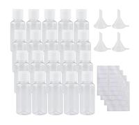 ZCYKJ Lot de 20 bouteilles de voyage vides en plastique transparent rechargeables de 30 ml pour liquides avec 4 petits entonnoirs et 4 étiquettes pour voyage ou cosmétiques