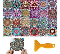ZCYKJ Lot de 24 autocollants muraux carrés colorés de style marocain en vinyle imperméable pour cuisine, salle de bain, 15 x 15 cm